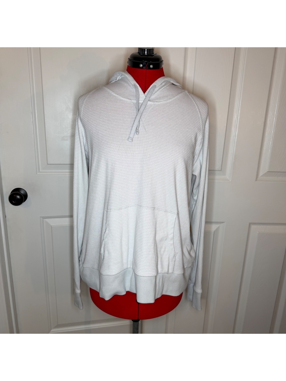 Kohl Stria Lightweight Long Sleeve Pullover Hoodie Gray white Stripe Women XL